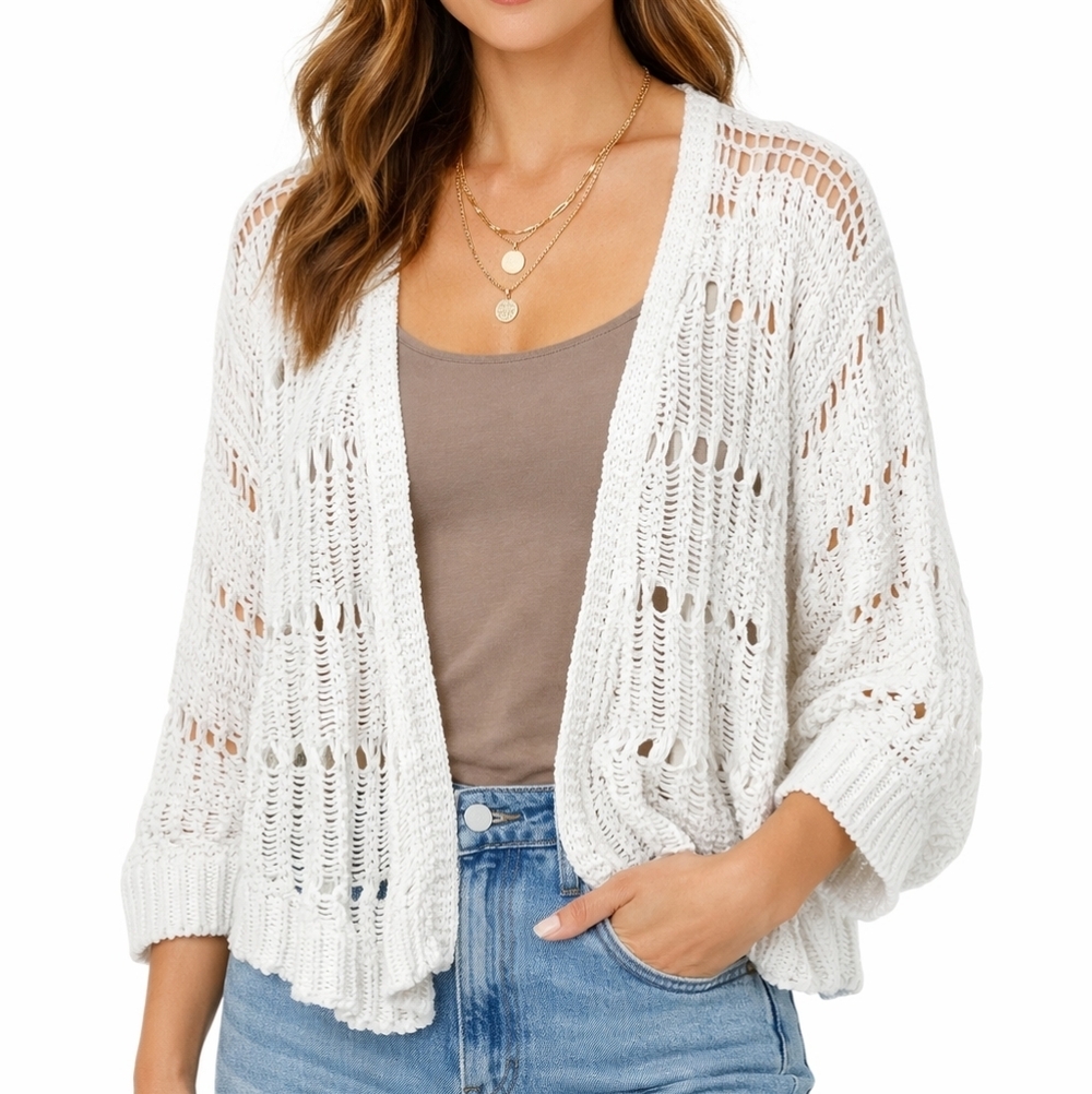 Akemi + Kin Boho Open Knit Slouchy Cardigan Sweater Cottagecore Coastal One Size